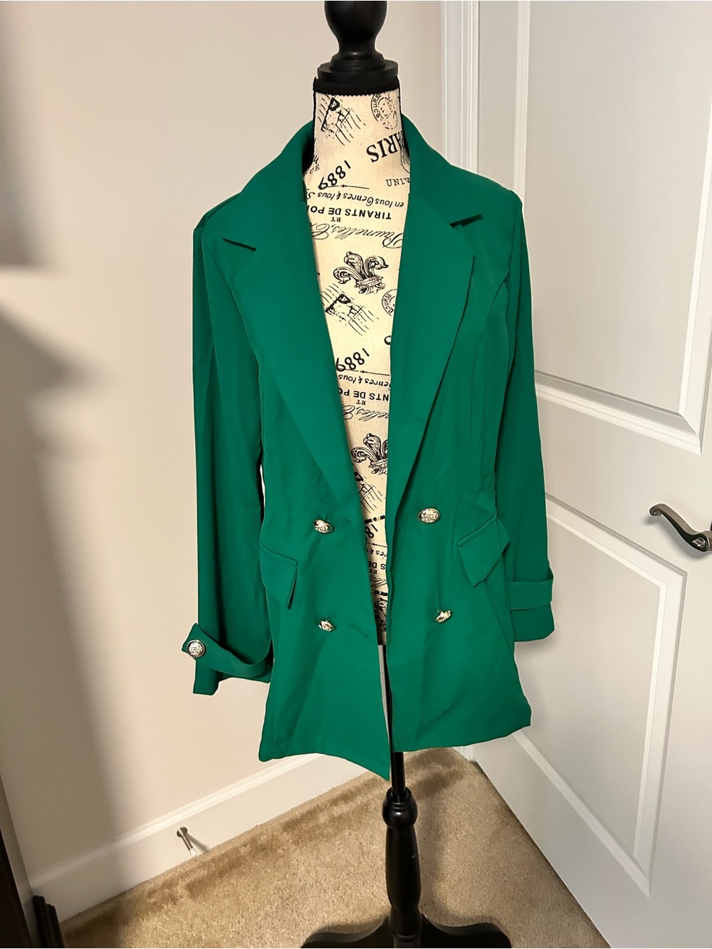Emerald Green Double-Breasted Women's Blazer